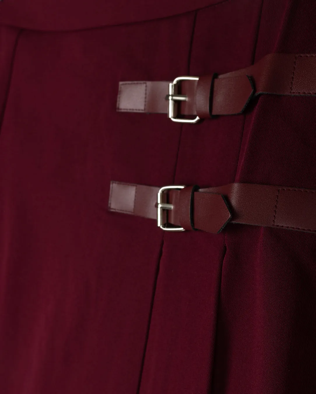 Matte Texture Easy Care Side Buckle Maxi Skirt