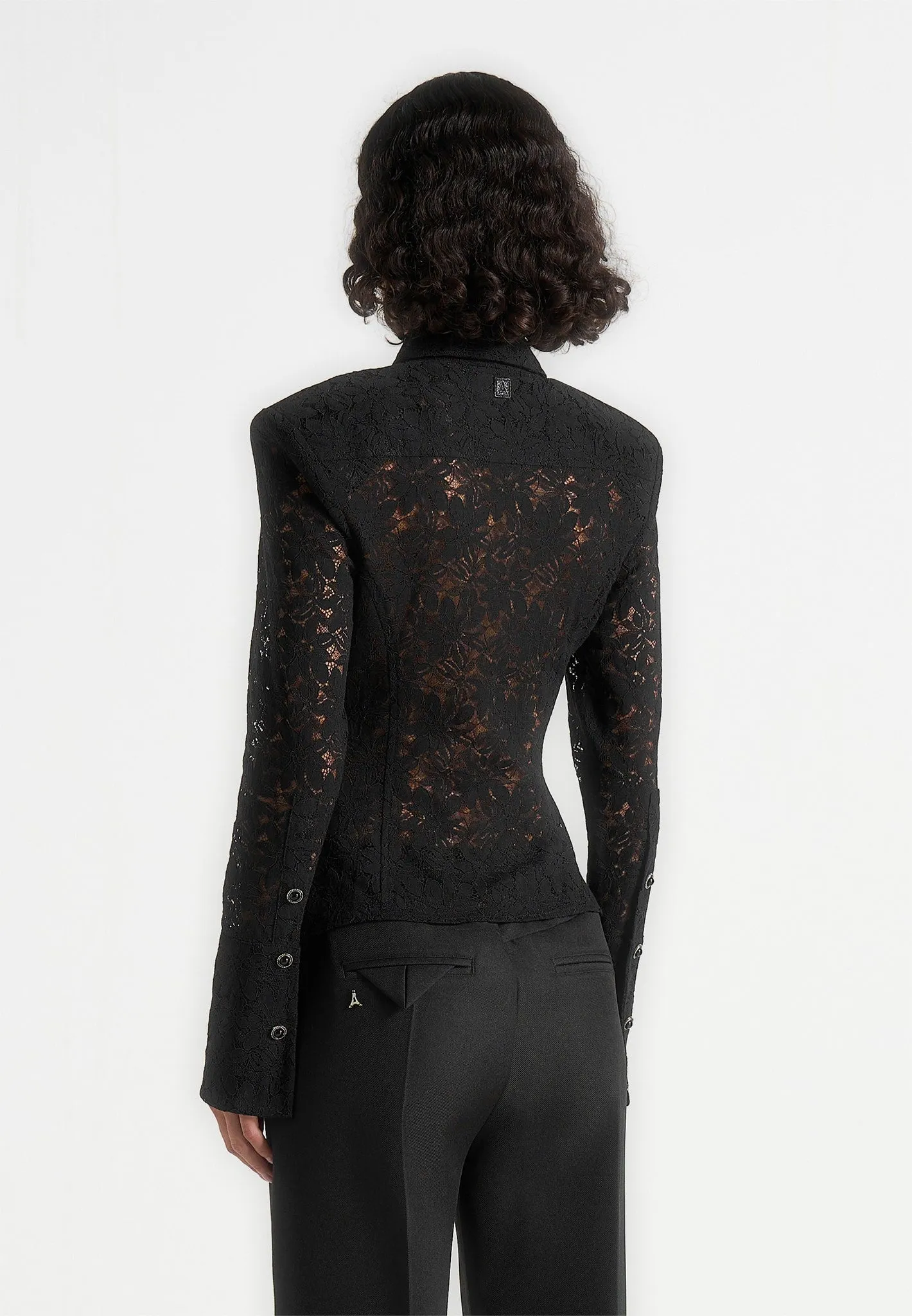 Sila - Wide Shoulder Lace Angled Shirt - Black TearResistant Fabric Soft Texture