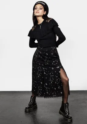 Date night Elasticized Cuff Silver Celestial Print Double Split Skirt