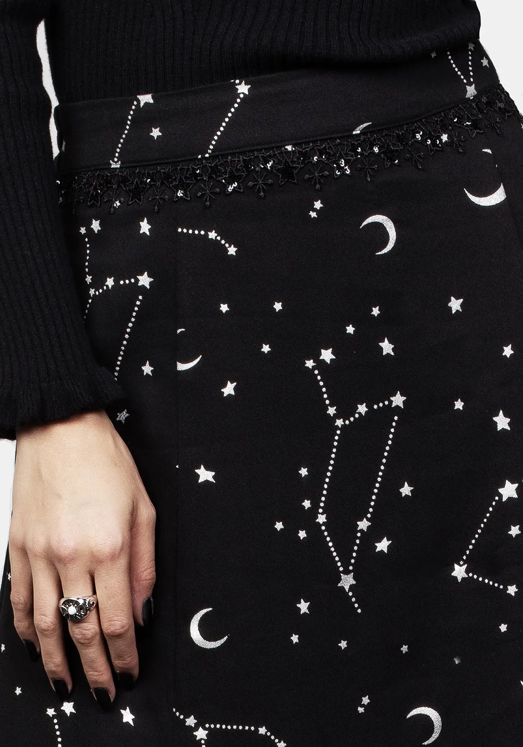 Basic Layers Denim style Silver Celestial Print Double Split Skirt