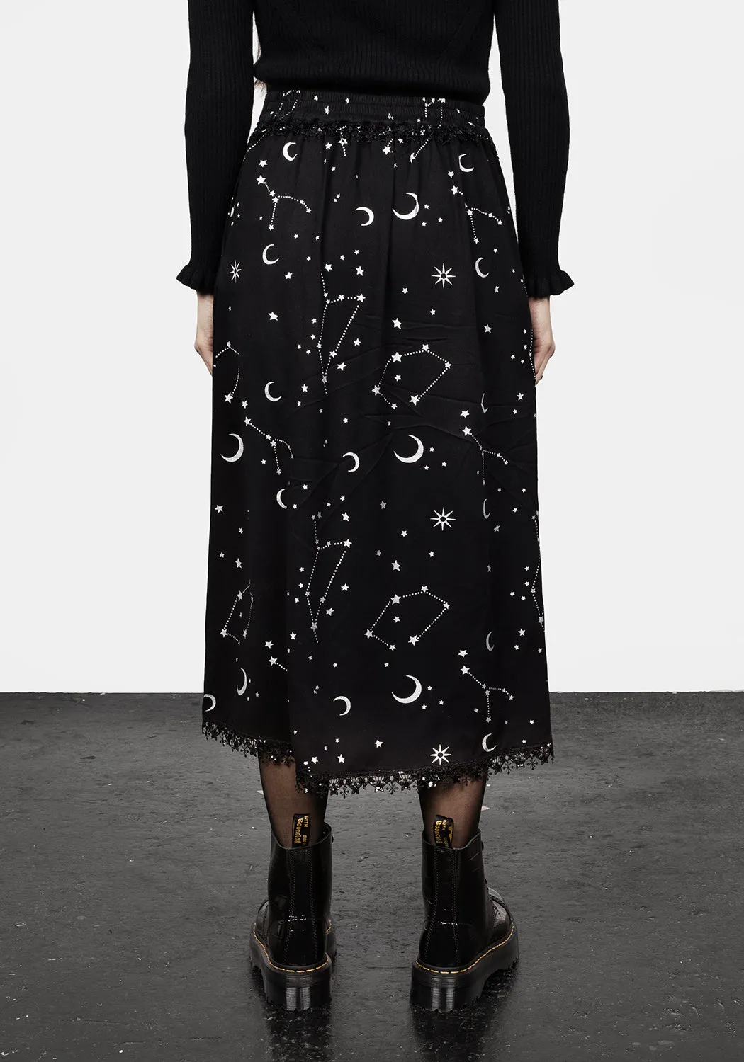 Silver Celestial Print Double Split Skirt Cozy Edge Eco Friendly Dye