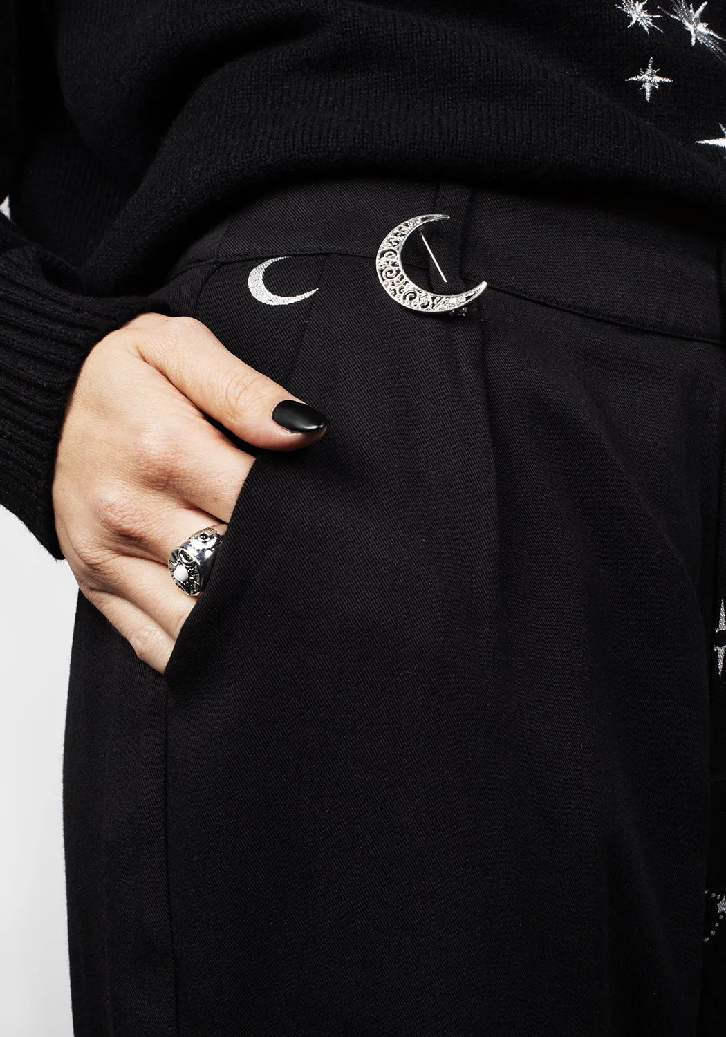 Corduroy texture Silver Celestial Print Spliced Tapered Trousers