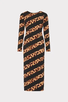 Leopard Stripe Jersey Midi Dress Winter Proof