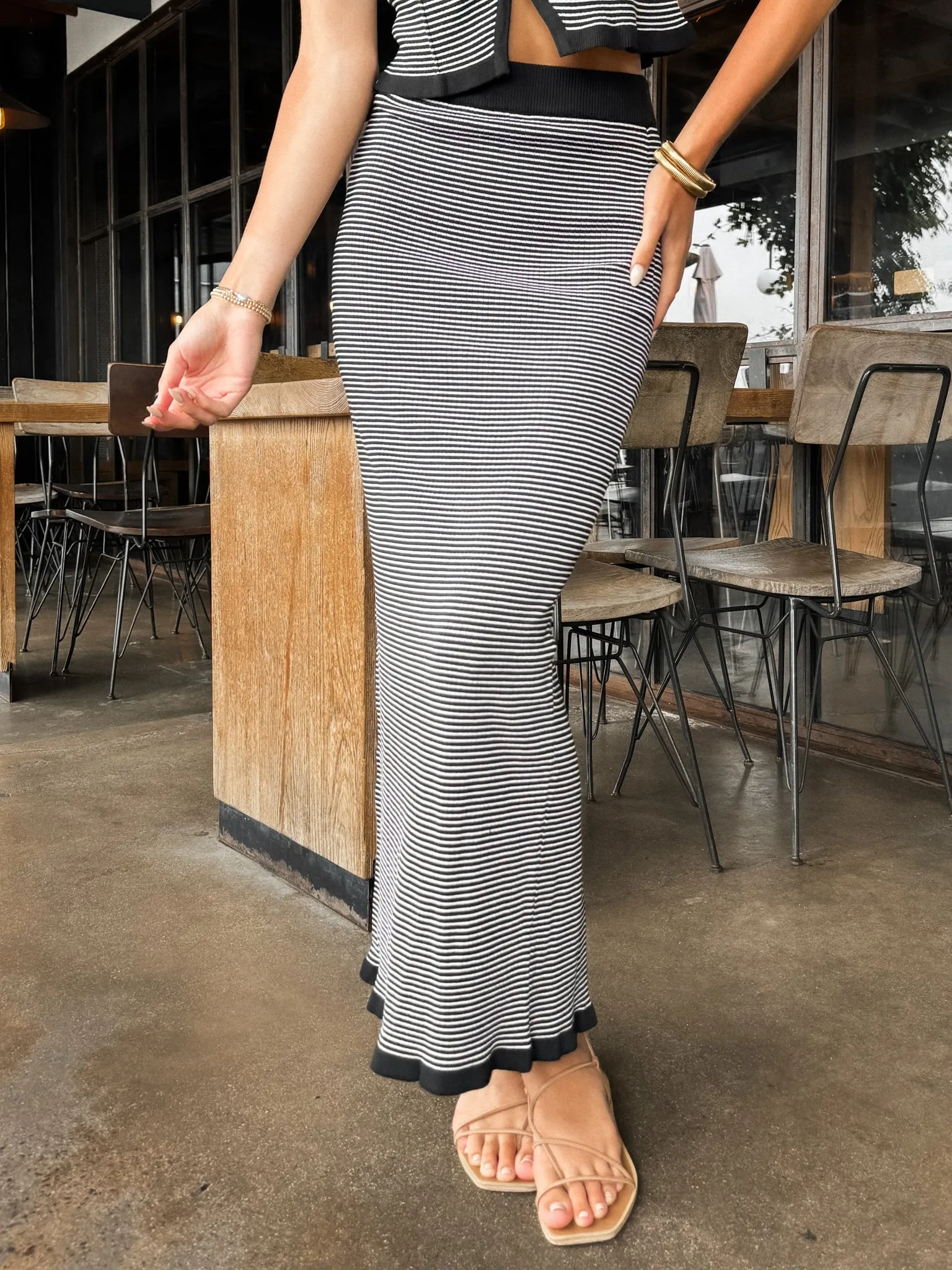 Street Warmth Stretch Knit Backing Aurora Stripe Knit Midi Skirt - Final Sale