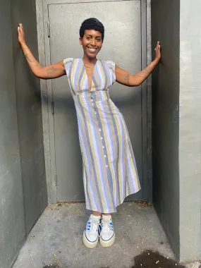 Romantic Mood Penelope Dress in Linen Stripe