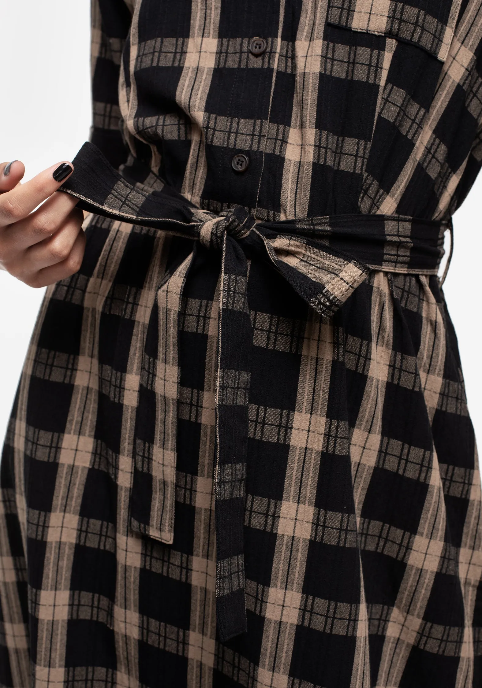Dinner Outfit Sharp Motion Rogue Check Cotton Midi Shirt Dress