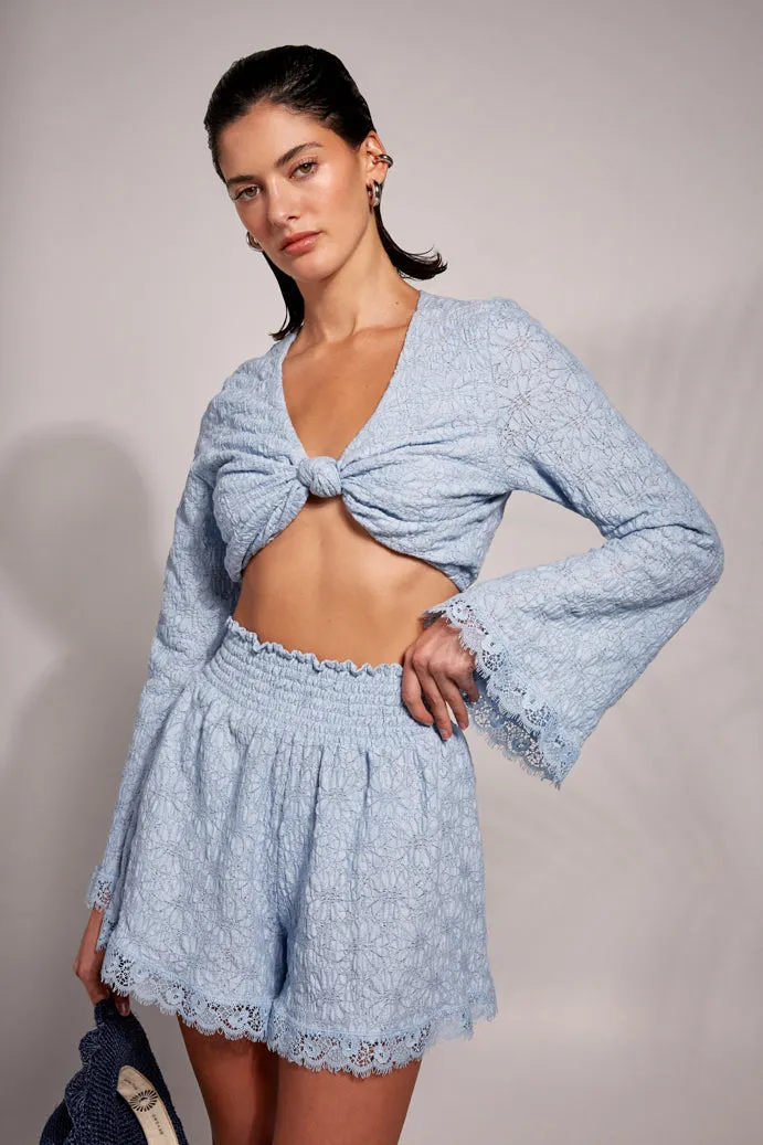 Taped Neckline Formal Elegance ALUNA TOP BLUE