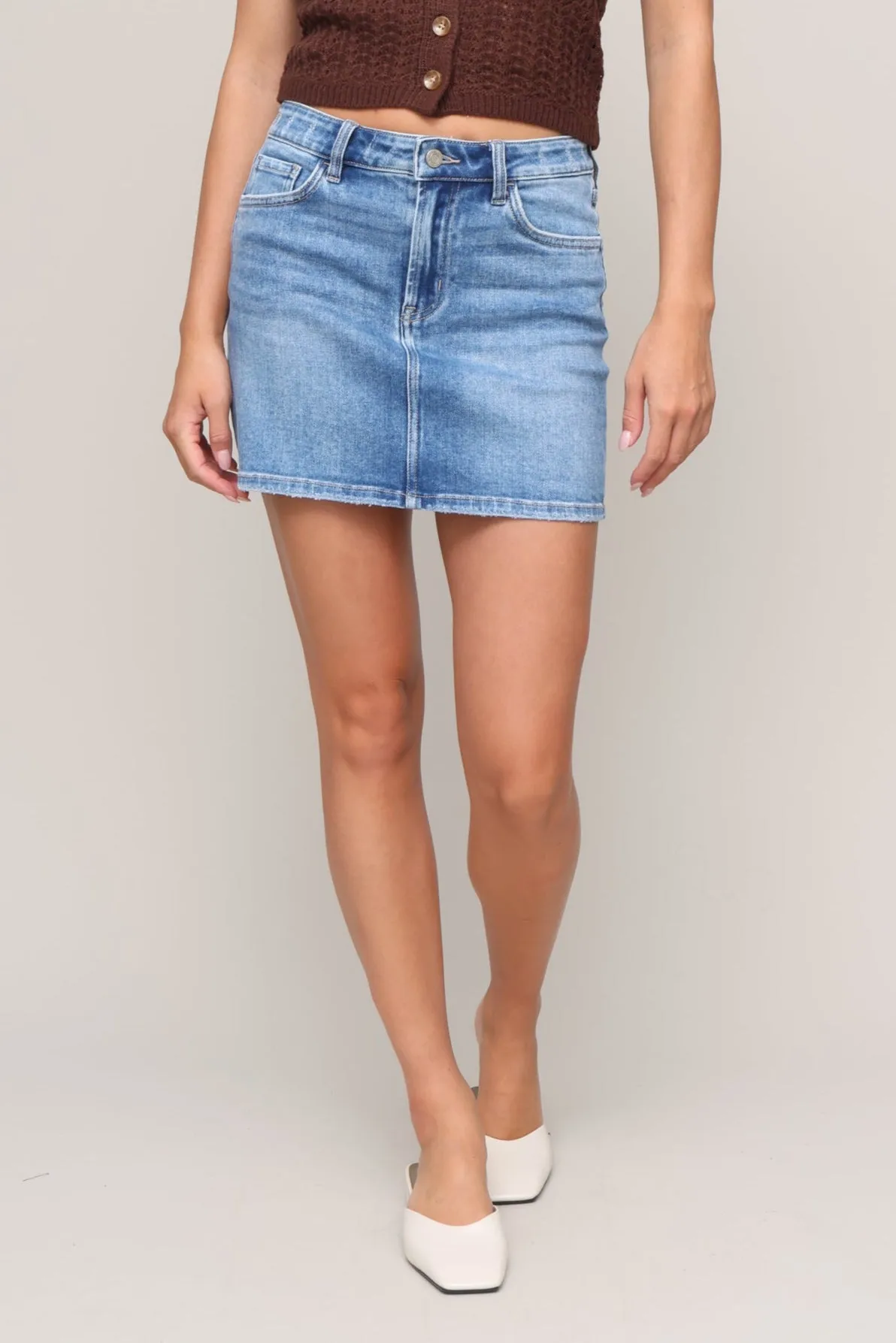 Mid Rise Mini Skirt Casual Comfort Layers Tapered leg