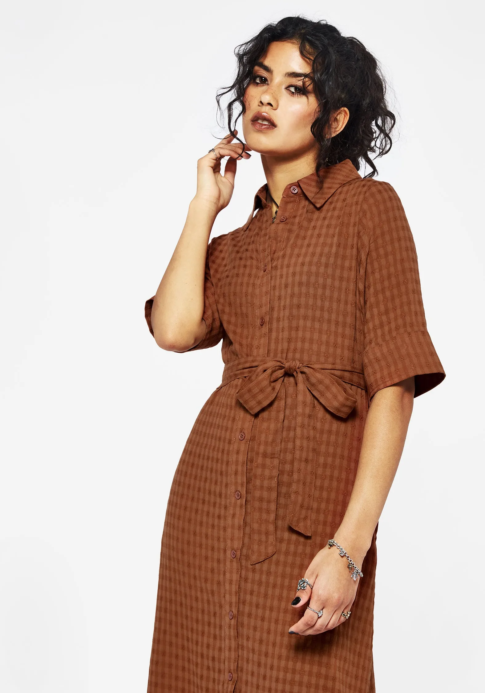 Soleil Cotton-Blend Check  Midi Shirt Dress Stylish Cut Limited-Edition