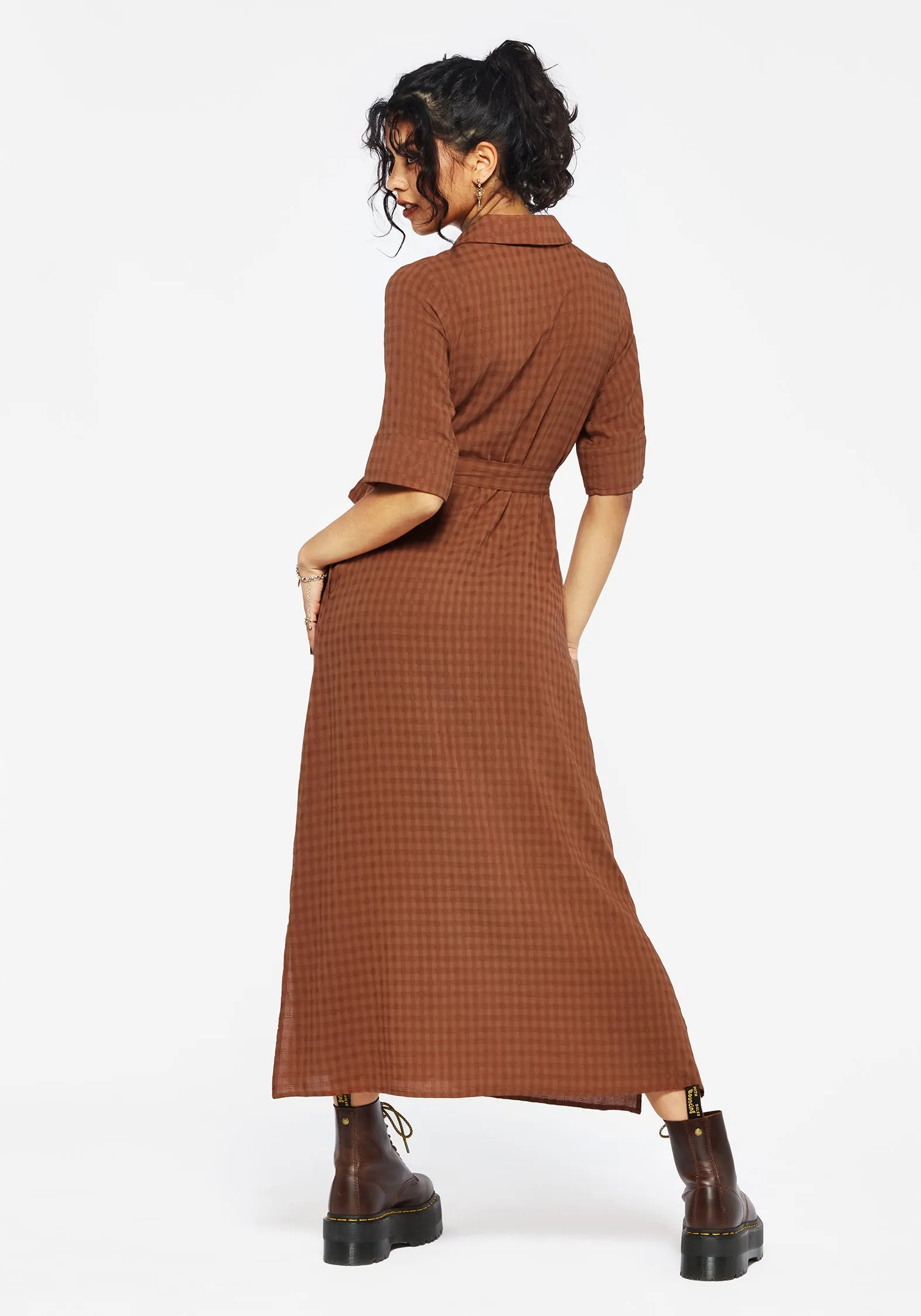 Soleil Cotton-Blend Check  Midi Shirt Dress Self expression