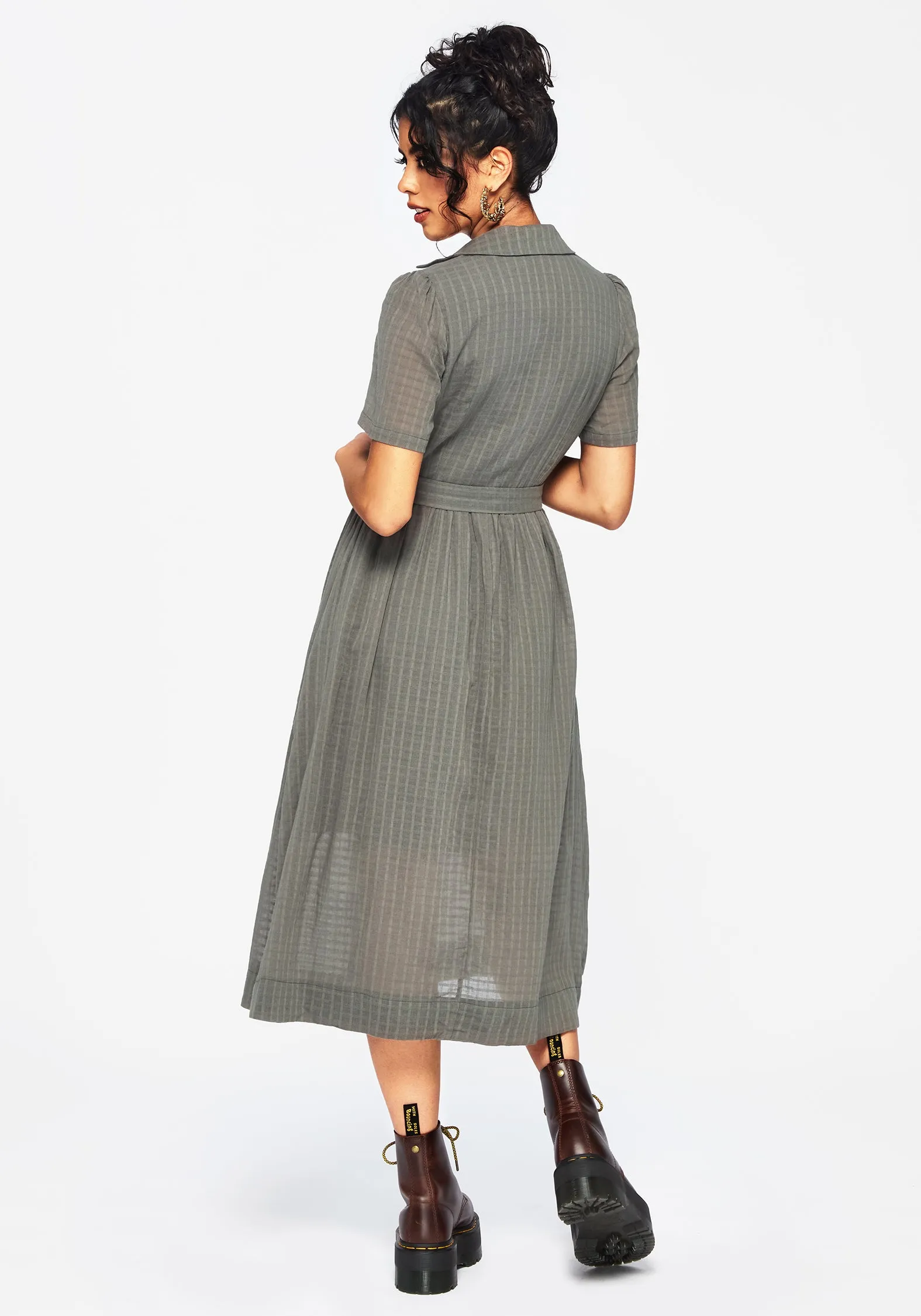 Koax Cotton Check Embroidered Button Up Midi Shirt Dress Modern Touch