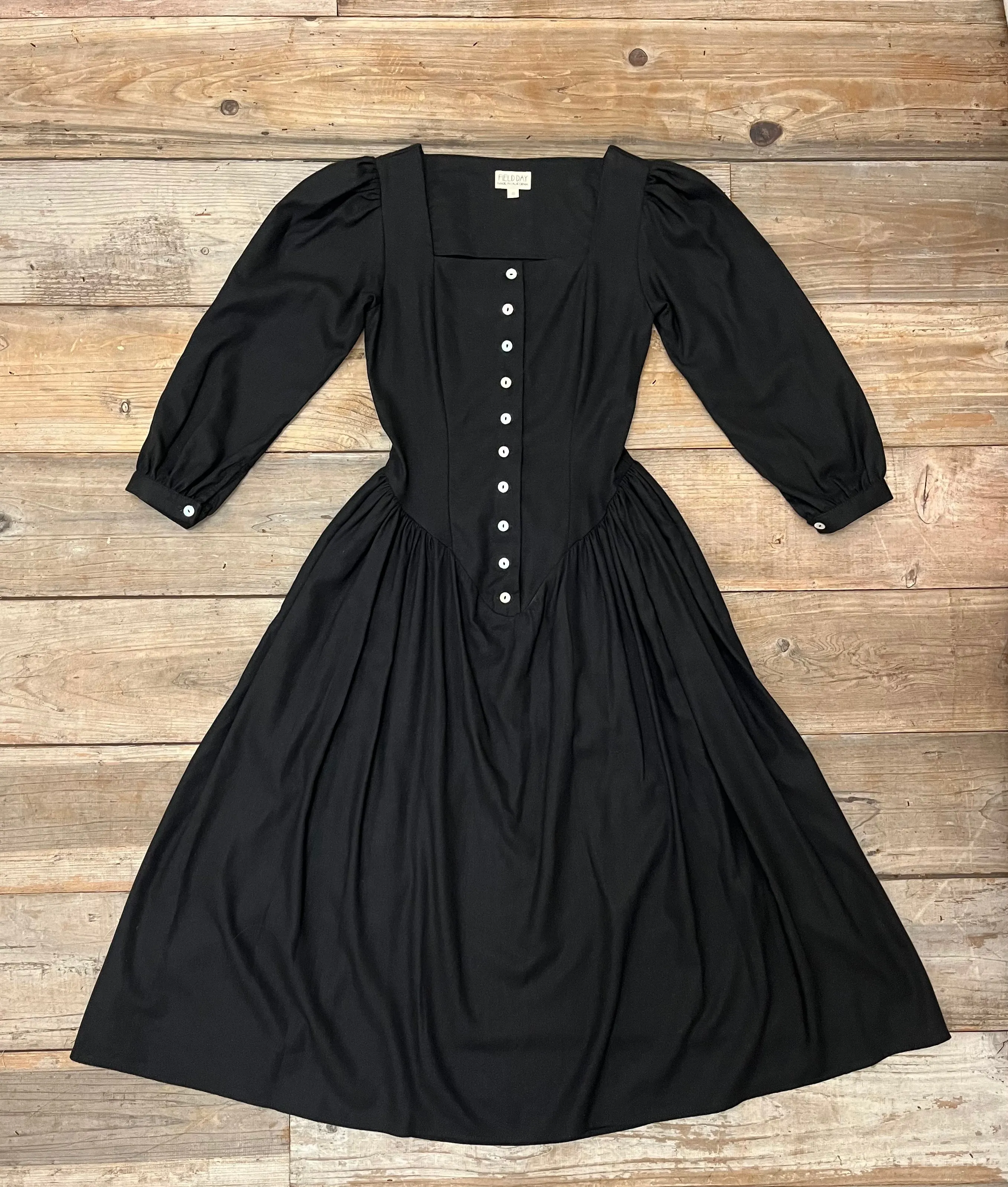 Prairie Dress in Black Linen Sophisticated Vibe Brunch Glow