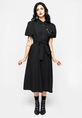 Skeleton Collar Midi Shirt Dress Flowing Texture