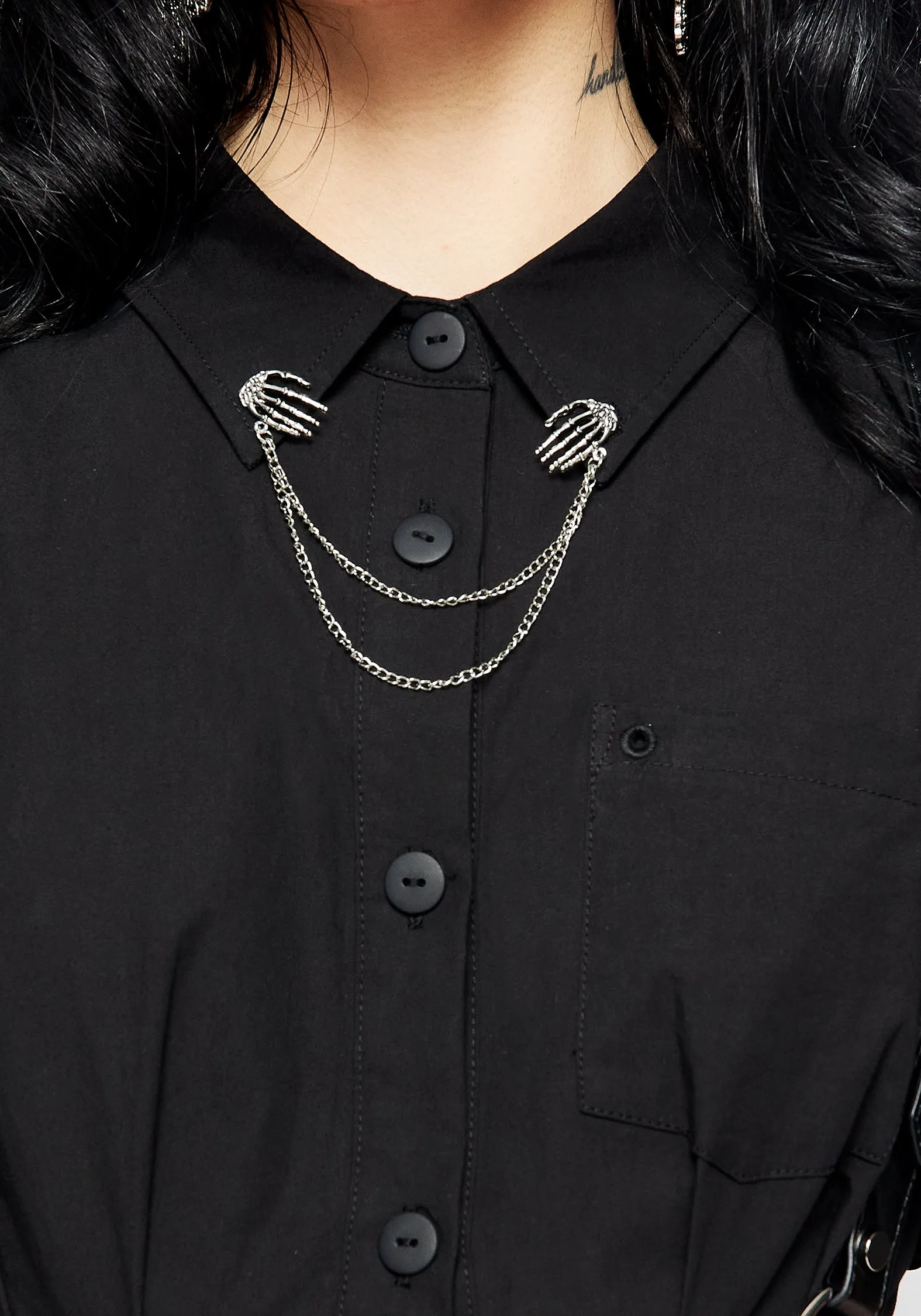 Skeleton Collar Midi Shirt Dress High Neck