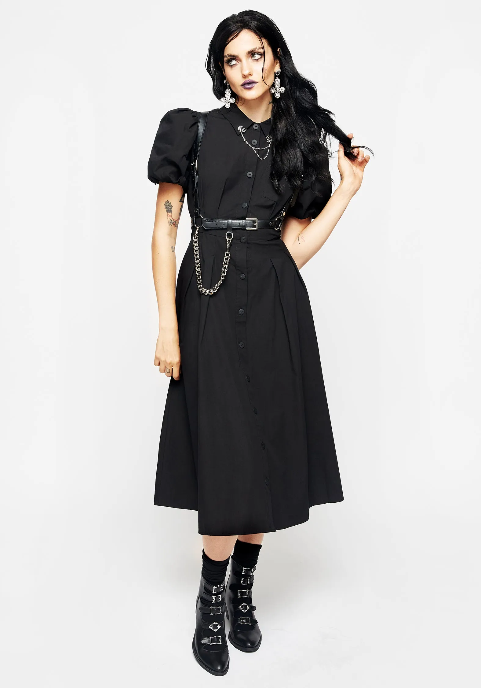Skeleton Collar Midi Shirt Dress Bright Appeal