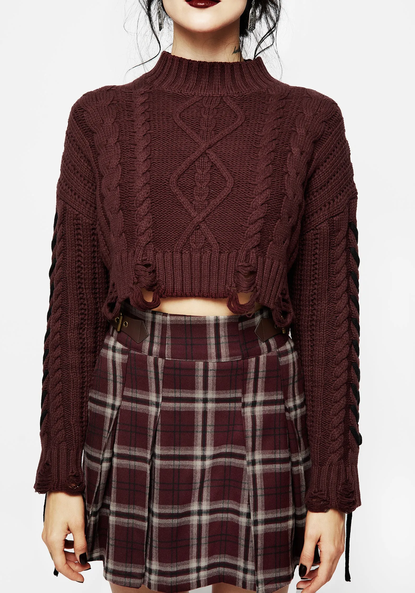 Skulk Distressed Cable Knit Crop Jumper Breathable Lining