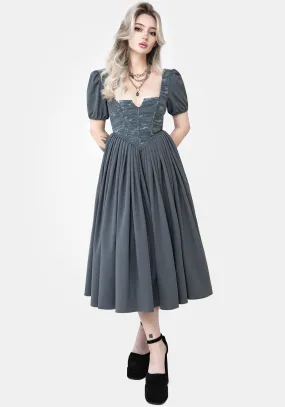 Slain Puff Sleeve Corset Midi Dress Polished Attire Morning Stroll