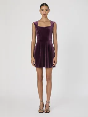 Cinched-Waist Stretch Velvet Square Neck Dress