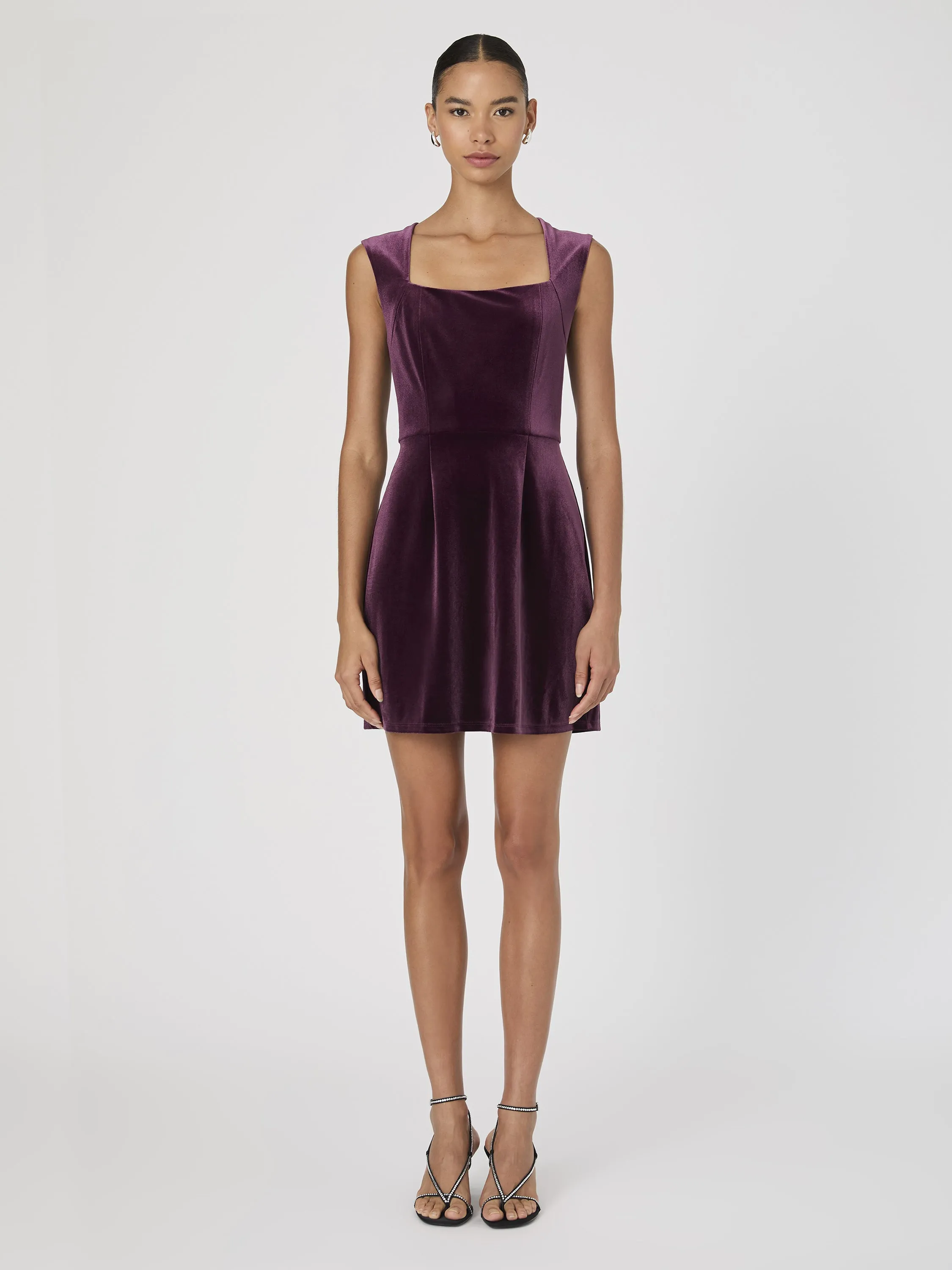 Daytime Mood Halter-Neck Stretch Velvet Square Neck Dress