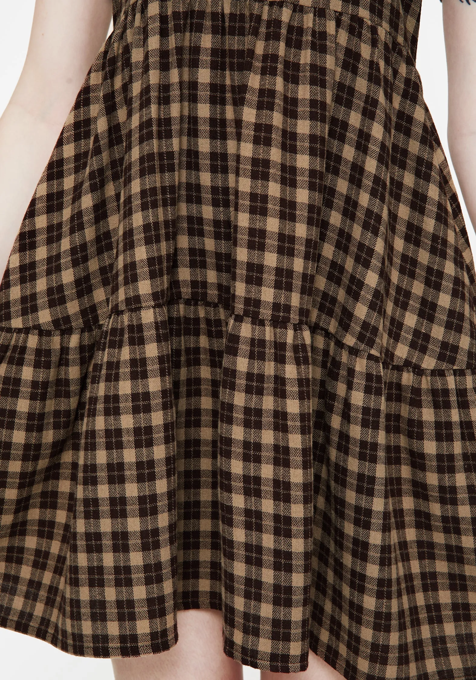Versatile occasion dress Terra Cotton Check Smock Mini Dress - Brown