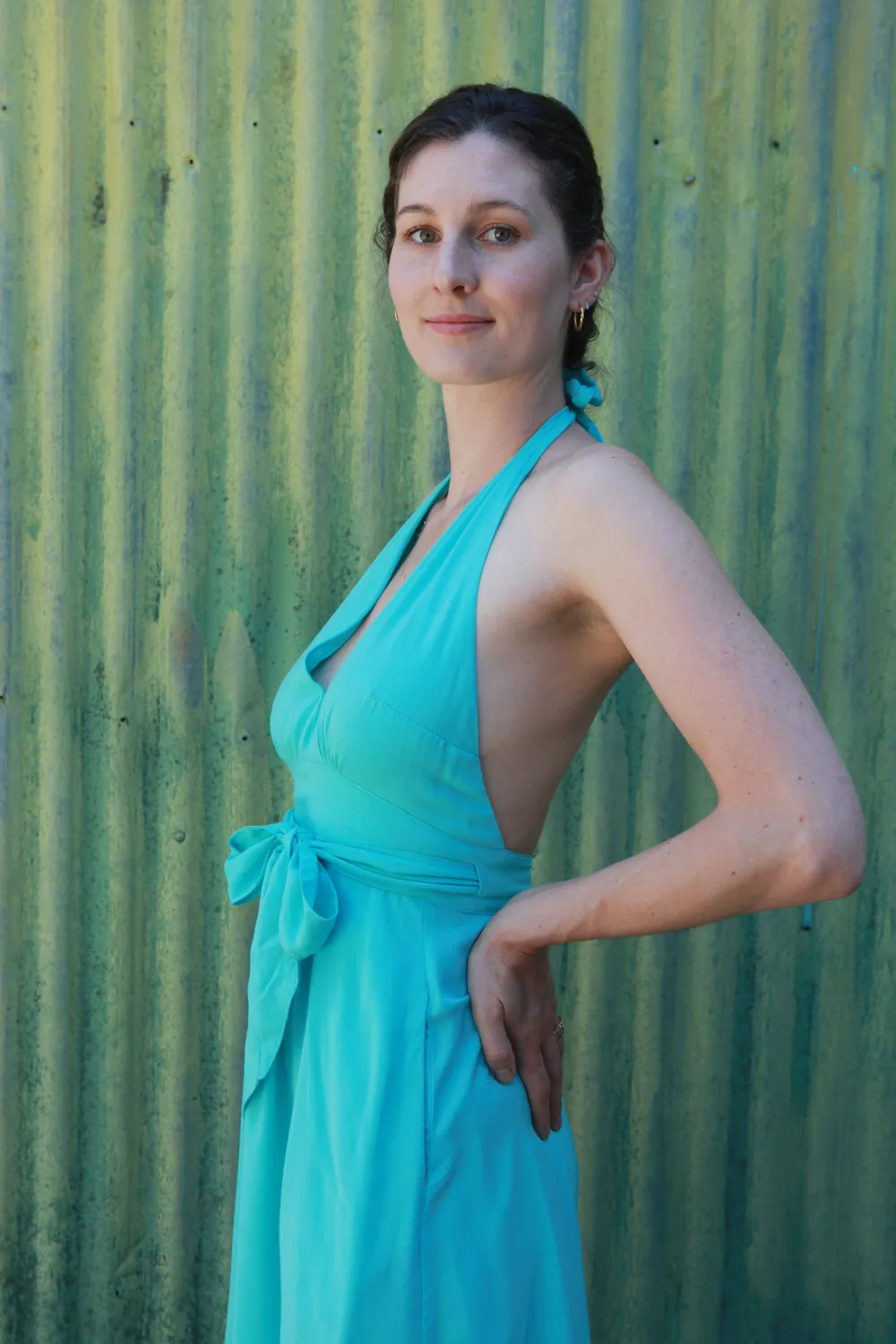 Monroe Dress in Sea Foam Challis Flattering Lines