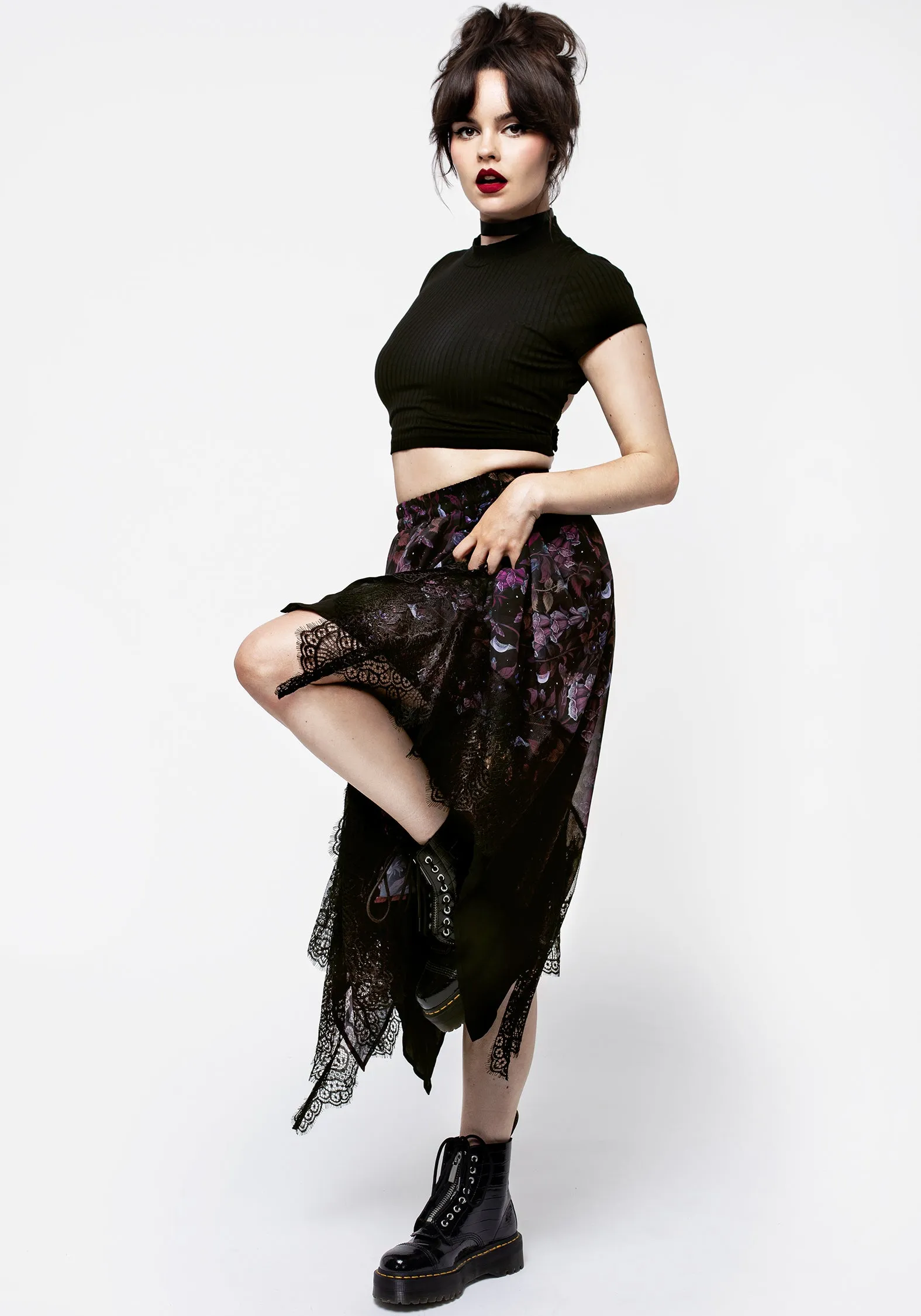 Foxglove Chiffon Handkerchief Hem Skirt Outfit Lookbook