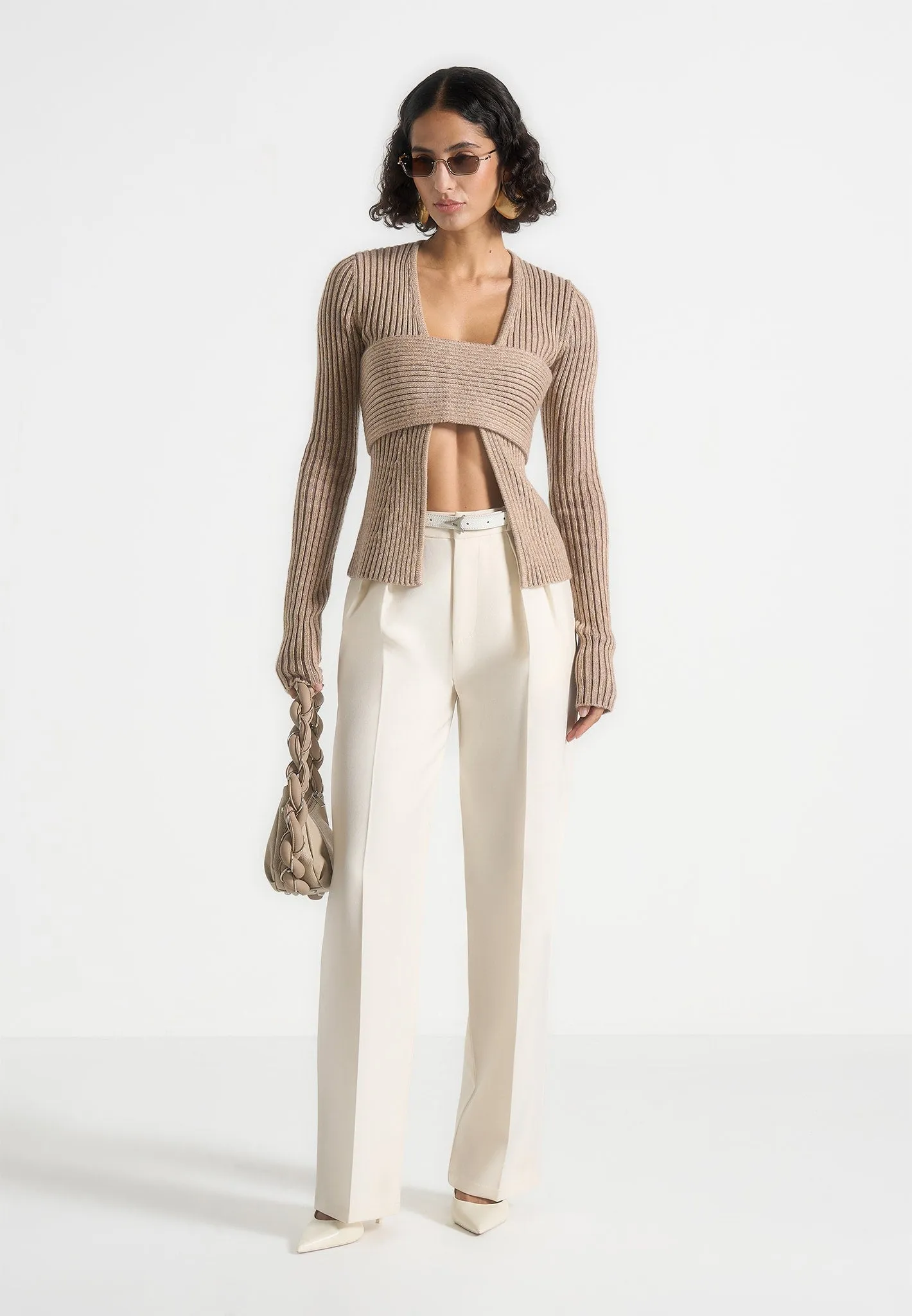 Ethically Sourced Materials Matte Look Marisa - 2-In-1 Knit Bandeau Cardigan - Beige