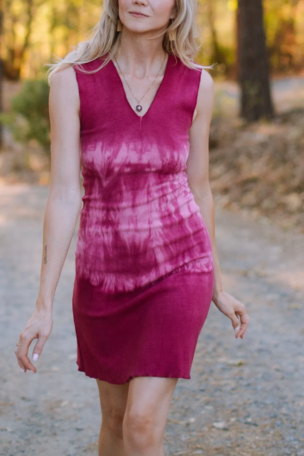 Fresh Texture Wrap Charm Slinky Dress in Dragon Fruit