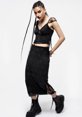 Hailey Stretch Lace Midi Skirt Subtle Detail Comfy Style