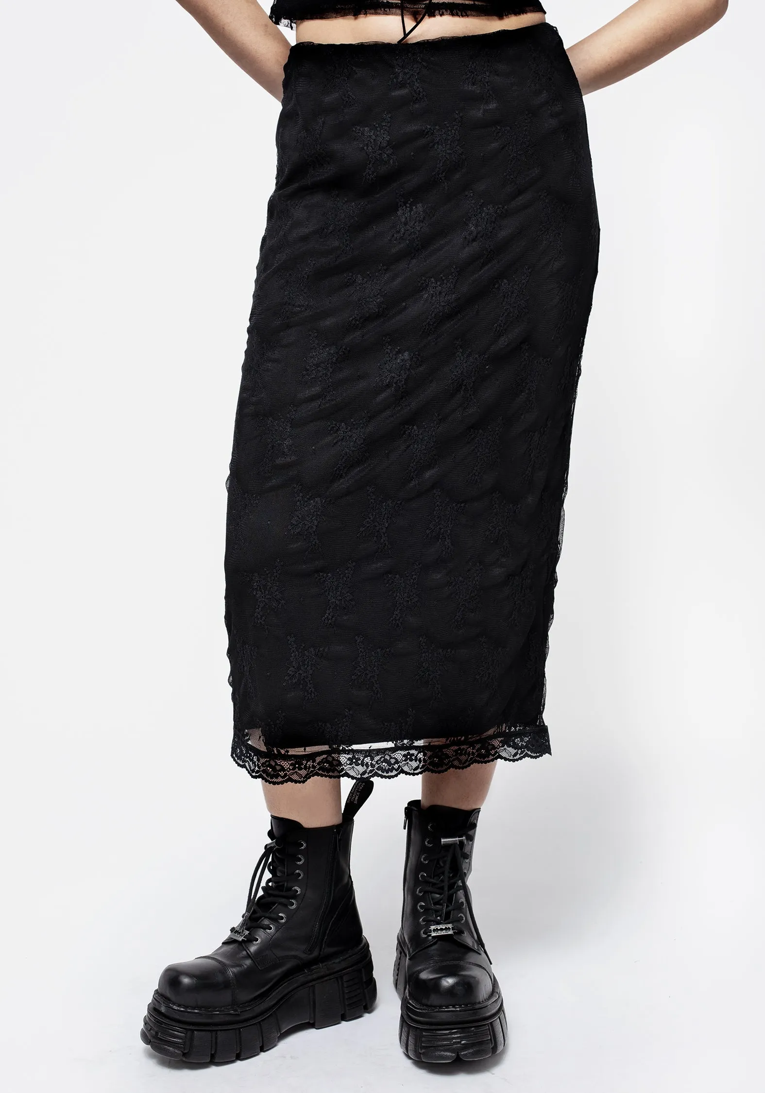 Quiet Style Urban Mood Hailey Stretch Lace Midi Skirt