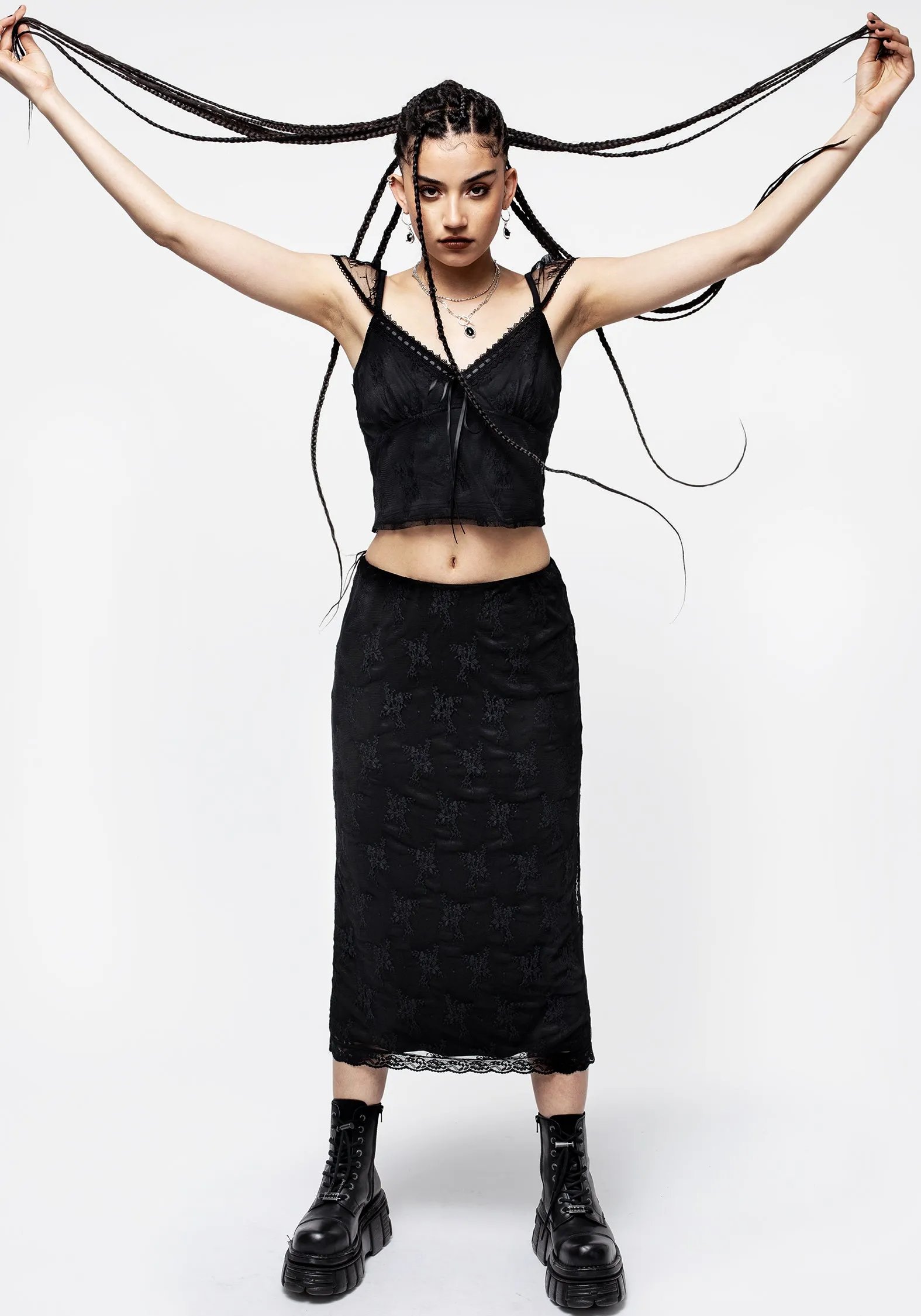 Gathered waist Hailey Stretch Lace Midi Skirt