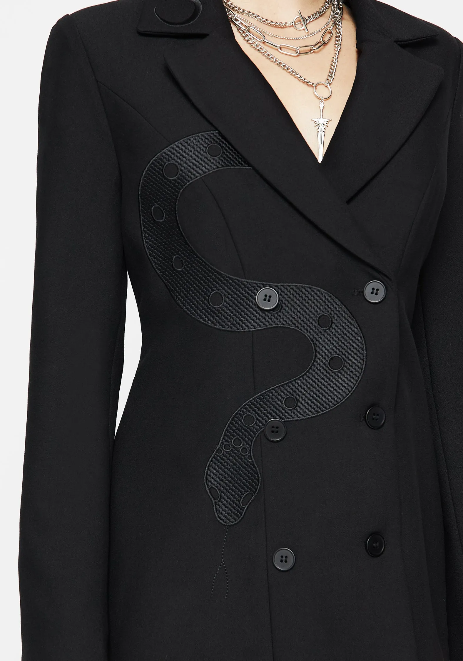 Slither Embroidered Blazer Dress Ruched-Detail Calm Energy
