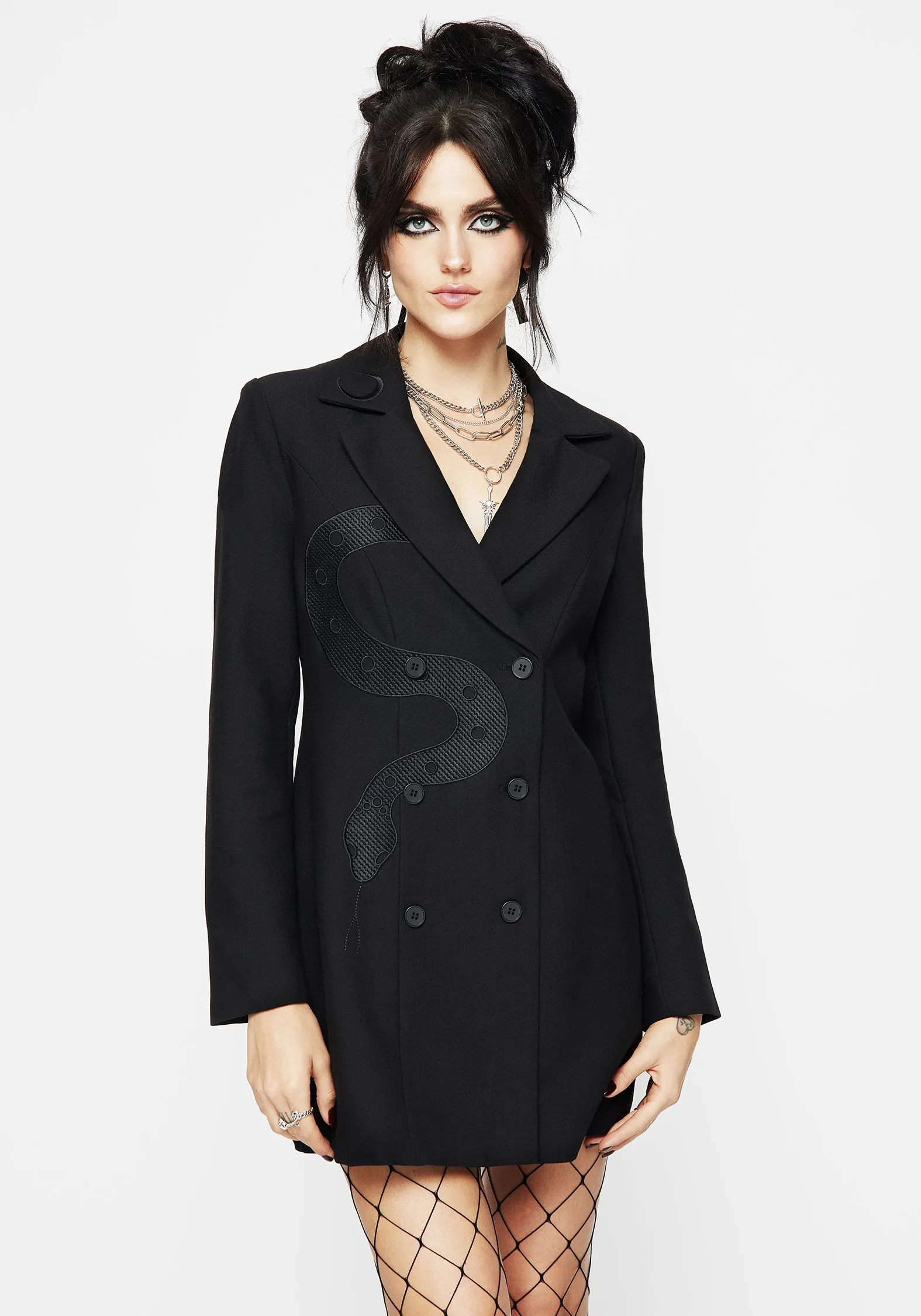 Clean Drape Bold Structure Slither Embroidered Blazer Dress
