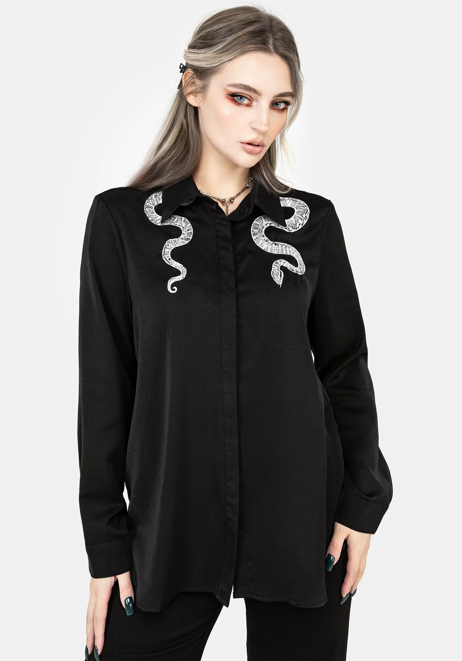 Temperature control Chic Look Slither Embroidered Snake Shirt