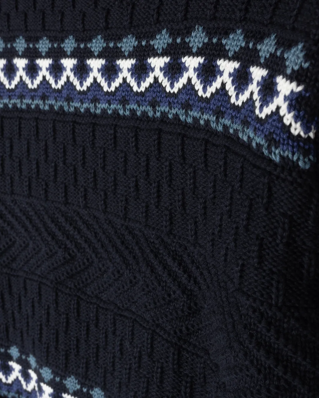 Garment Dyed Finish Small Fair Isle Knit Pattern Sweater
