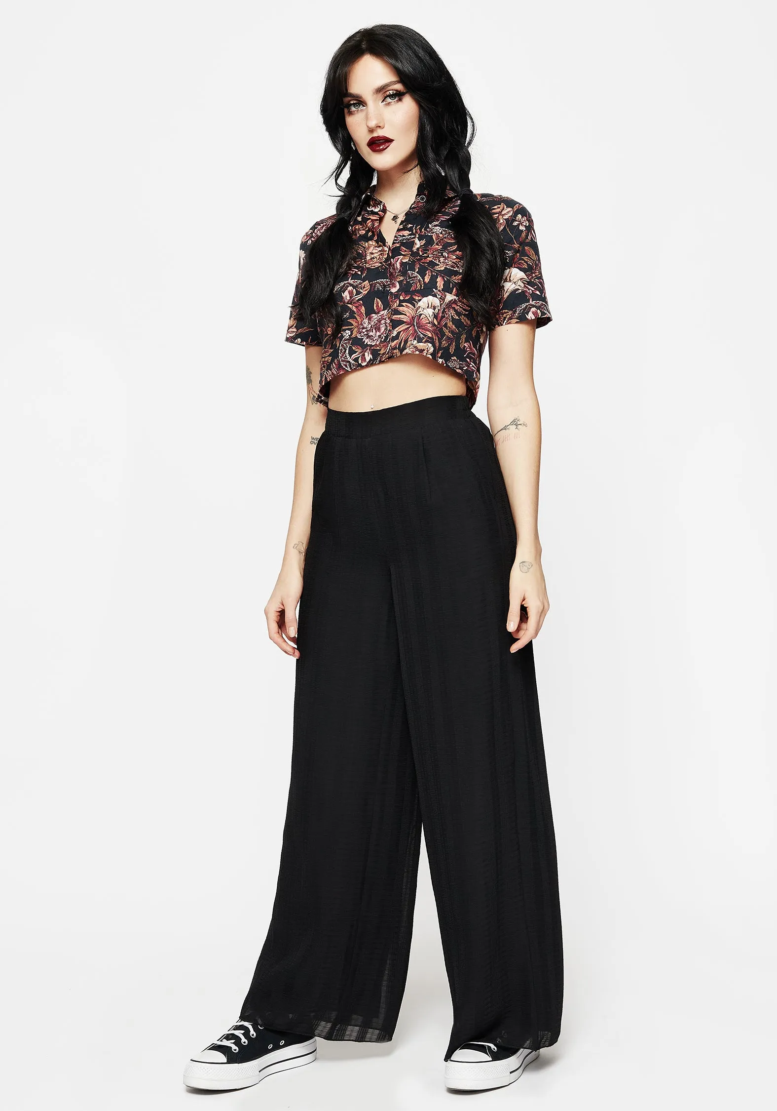 Tabitha Wide Leg Check Trousers Light Reflective Details Travel Fit