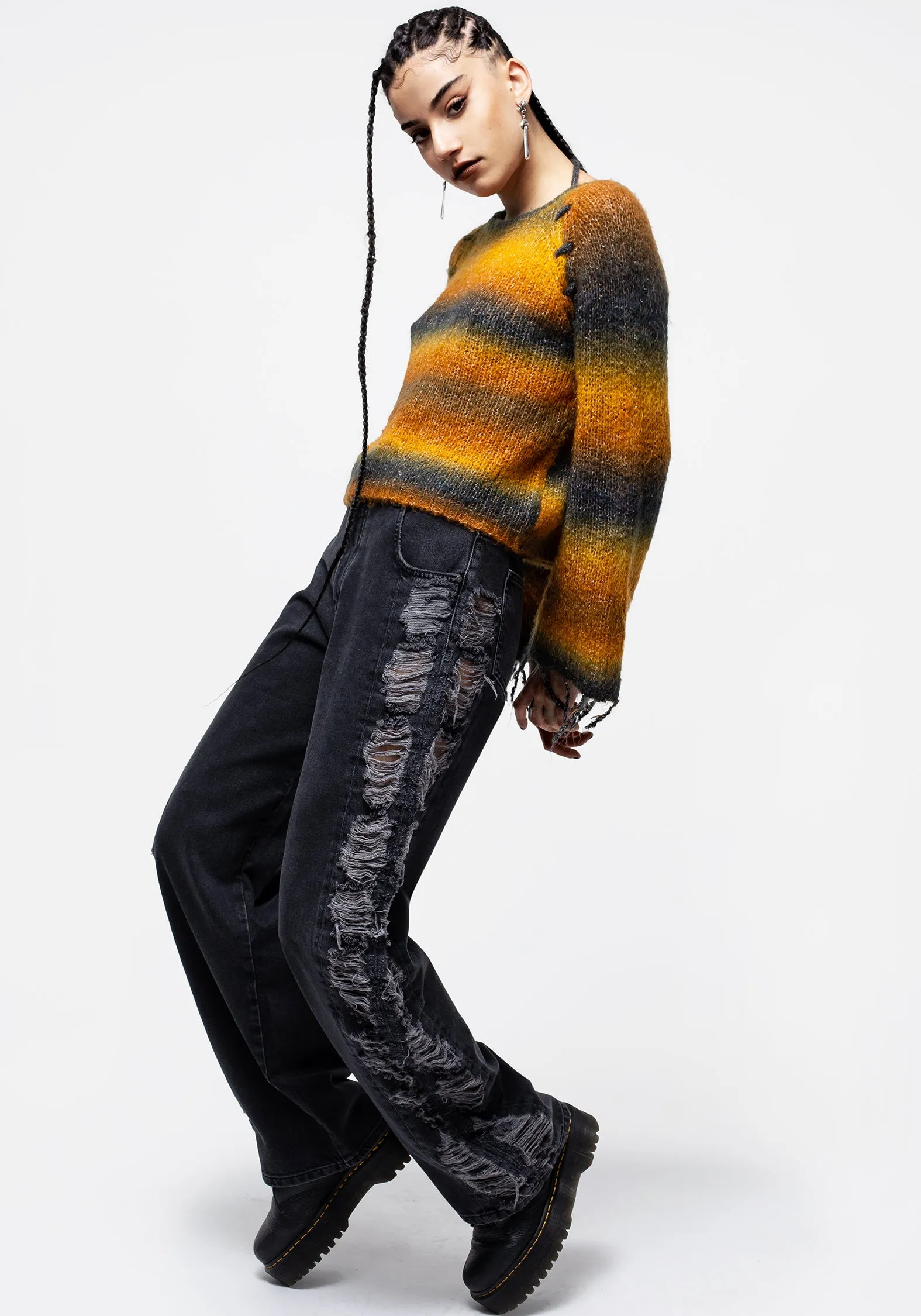 Fray Wide Leg Jeans Edgy Look Everyday Line