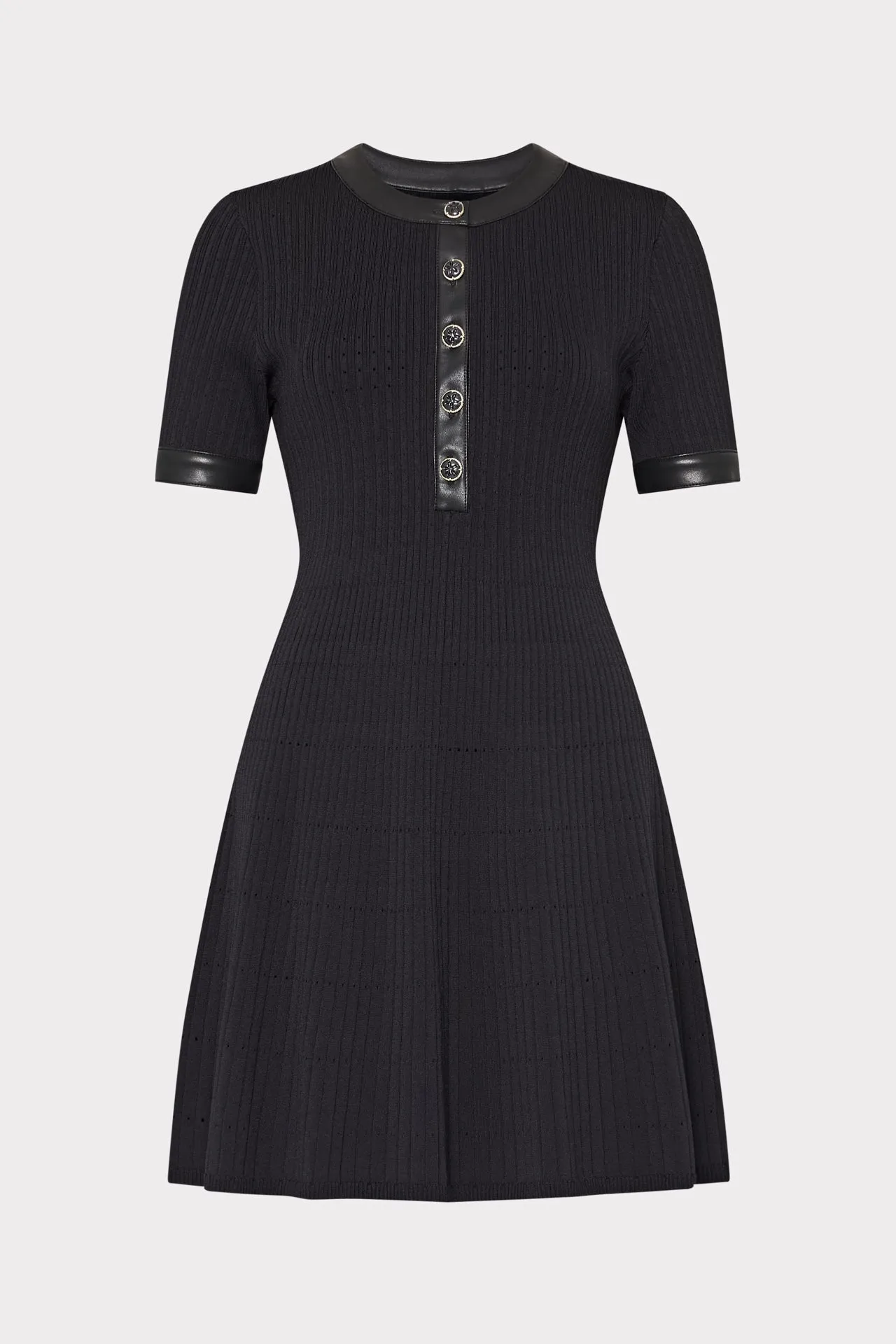 Leather Detail Flare Knit Mini Dress Casual Comfort Flowing Design