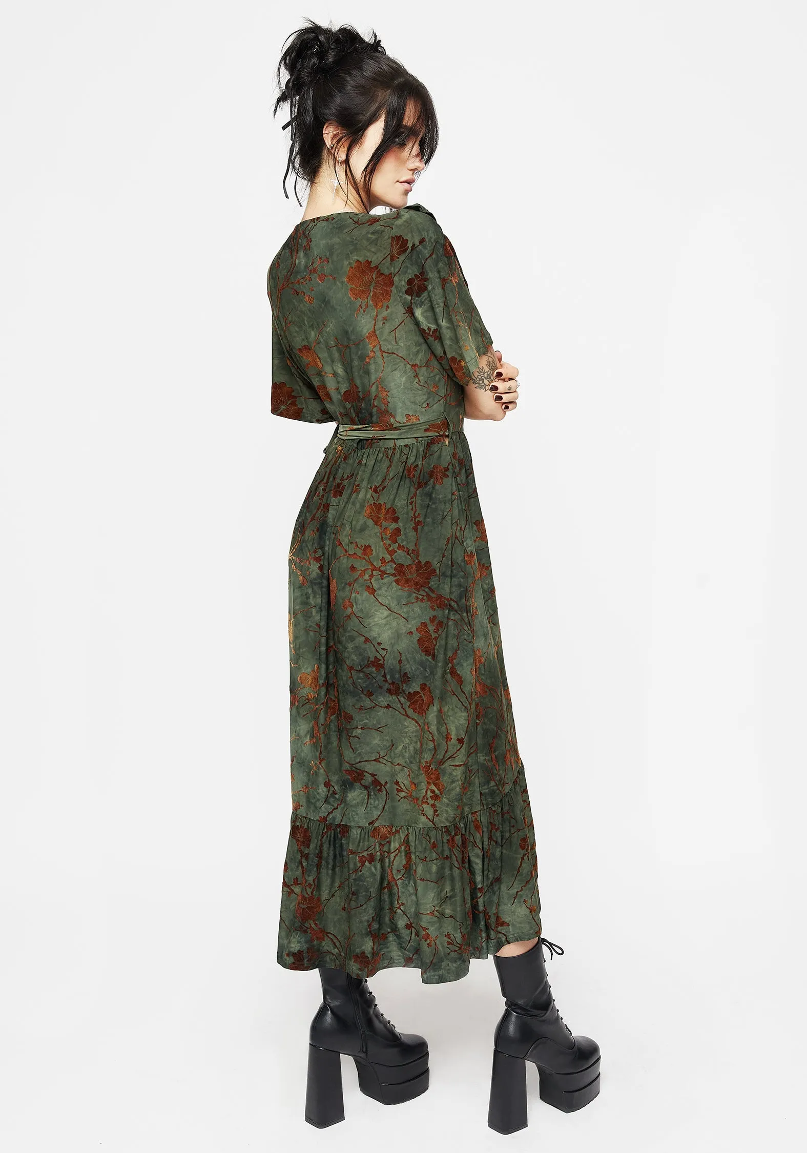 Witchfire Ruffle Midaxi Wrap Dress Zip Ease Subtle Motion