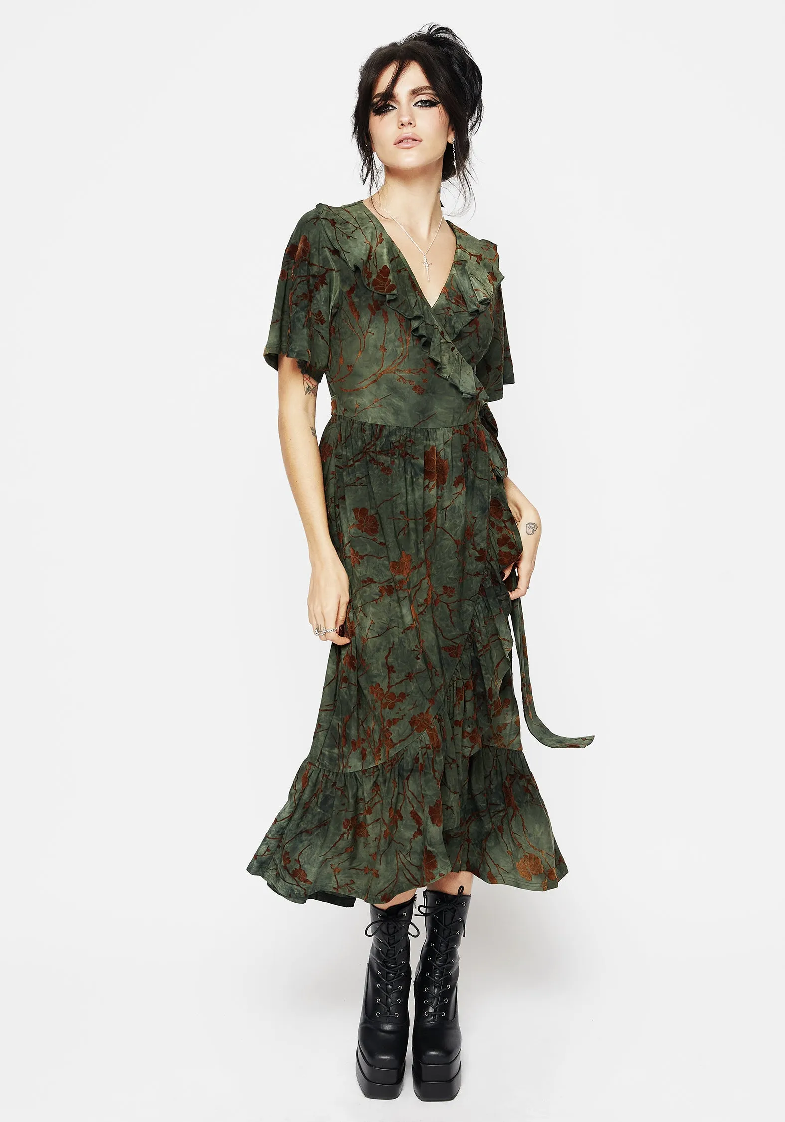 Witchfire Ruffle Midaxi Wrap Dress Dew Tone