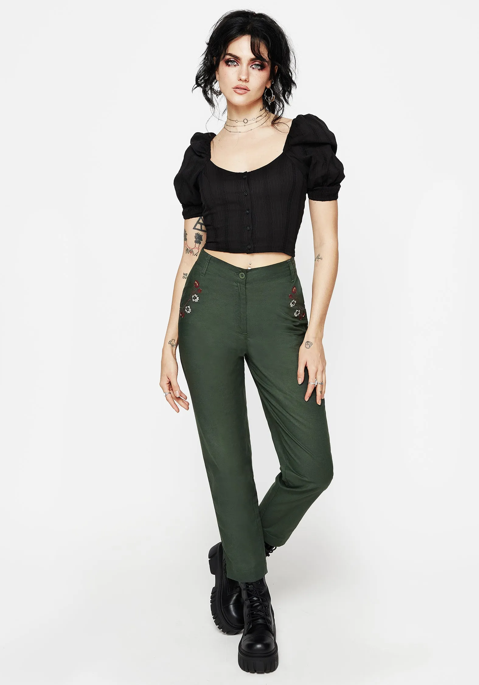 Outfit Lookbook Festival Outfit Whisper Embroidered Linen-Blend Tapered Trousers
