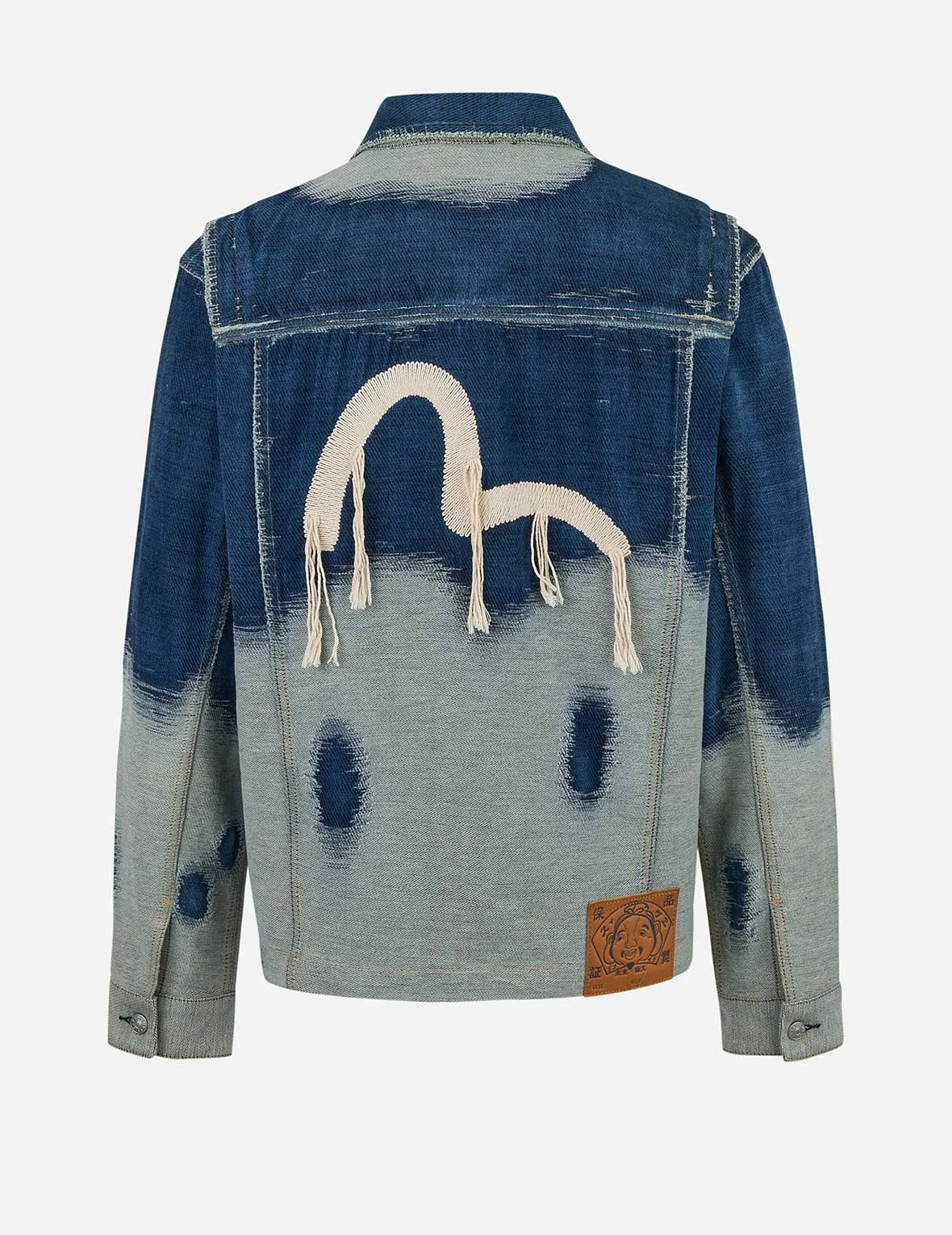 Distressed Logo and Seagull Embroidery Relax Fit Denim Jacket Soft Touch Blend