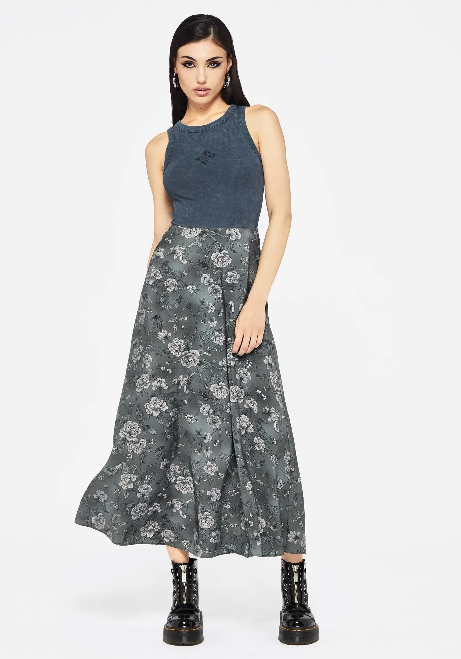 Meadow Floral Serpent Print Midaxi Skirt Modern Tones