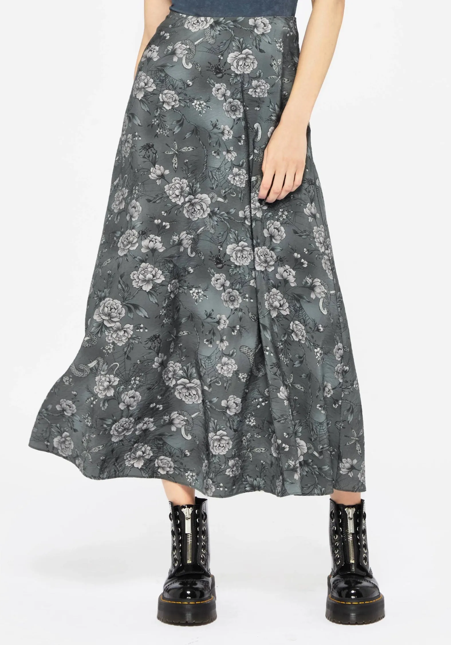 Breathable Layer Formal Look Meadow Floral Serpent Print Midaxi Skirt