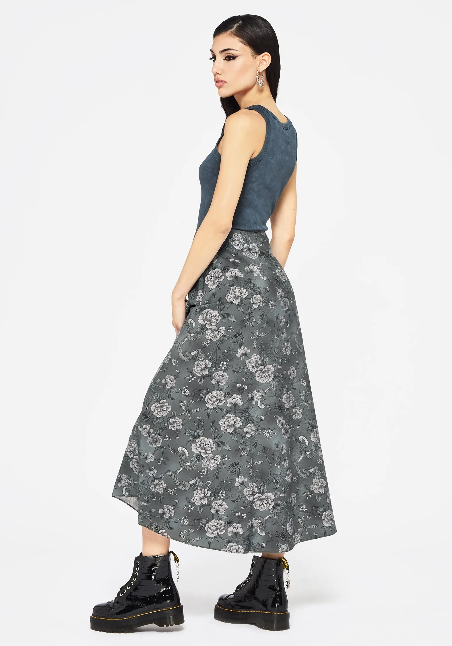 Eco conscious Light Touch Meadow Floral Serpent Print Midaxi Skirt