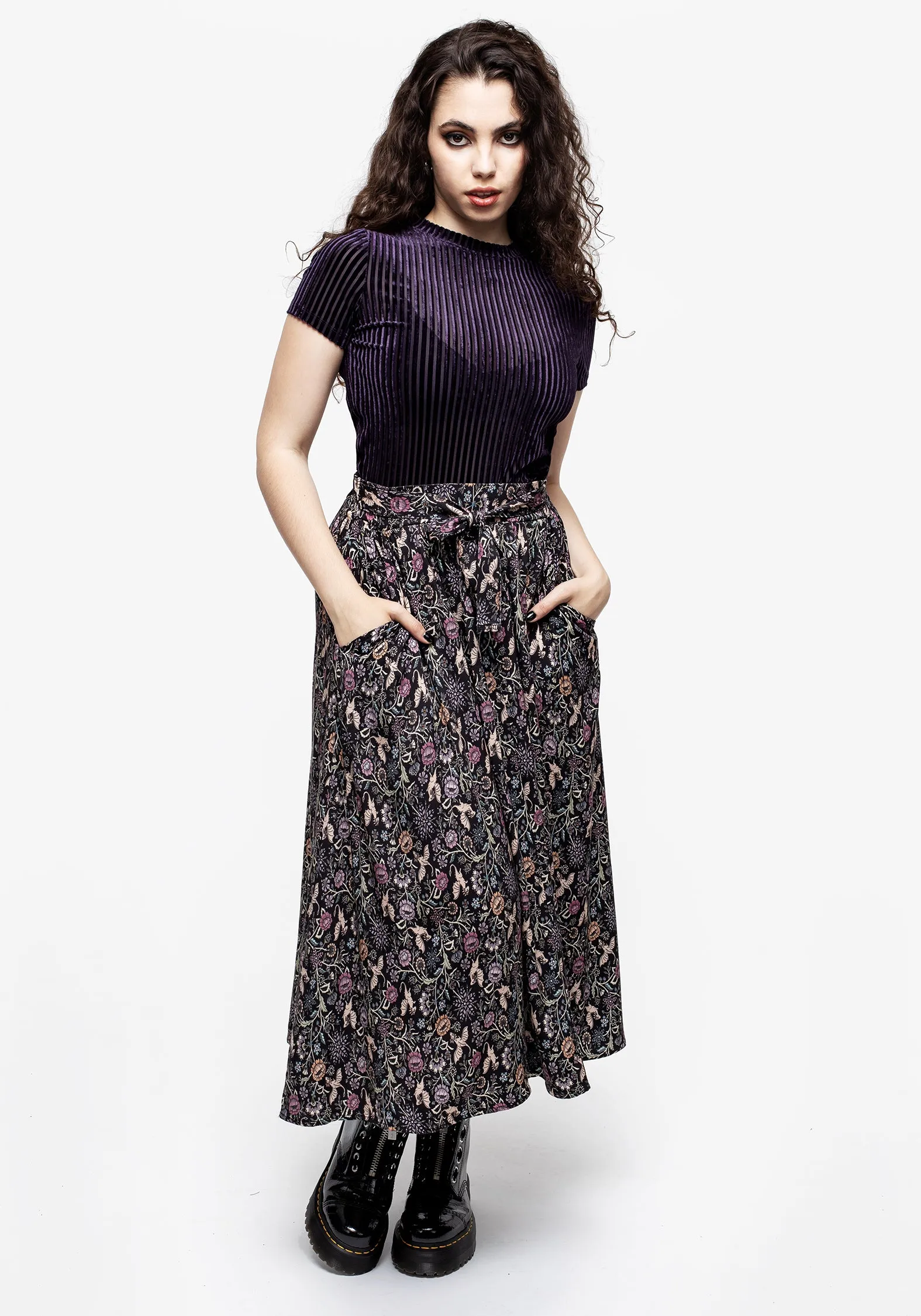 Snapdragon Tie Detail Midi Skirt Coordinated Set Opaque Lining