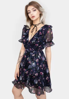 Socordia Floral Moon Chiffon Frill Wrap Mini Dress Timeless playful piece