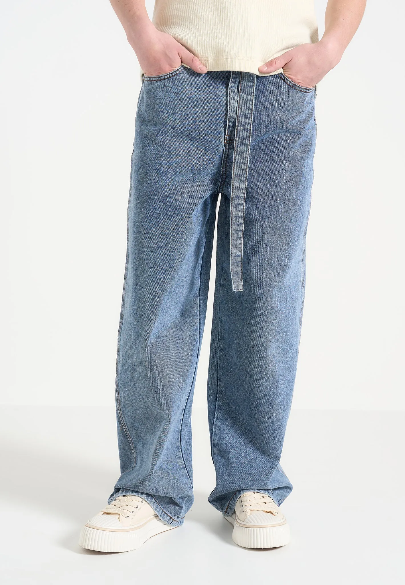 Multi Season Piece Adam - Wide Leg Belted Jeans - Blue Wash