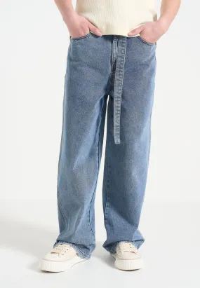 Multi Season Piece Adam - Wide Leg Belted Jeans - Blue Wash