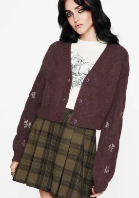 Maya Tile Embroidered Knit Cardigan Soft Touch Brushed Surface